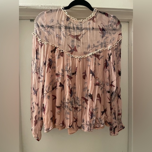 Maeve Floral Pink Semi Sheer blouse size small - Picture 7 of 7